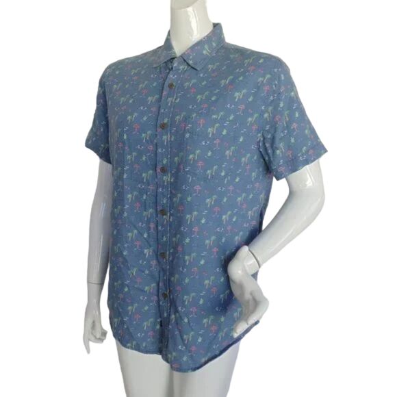 RAILS Shirt, M, Carson, Blue,  Palm Trees/Umbrellas, Buttons, Pocket - Picture 3 of 16